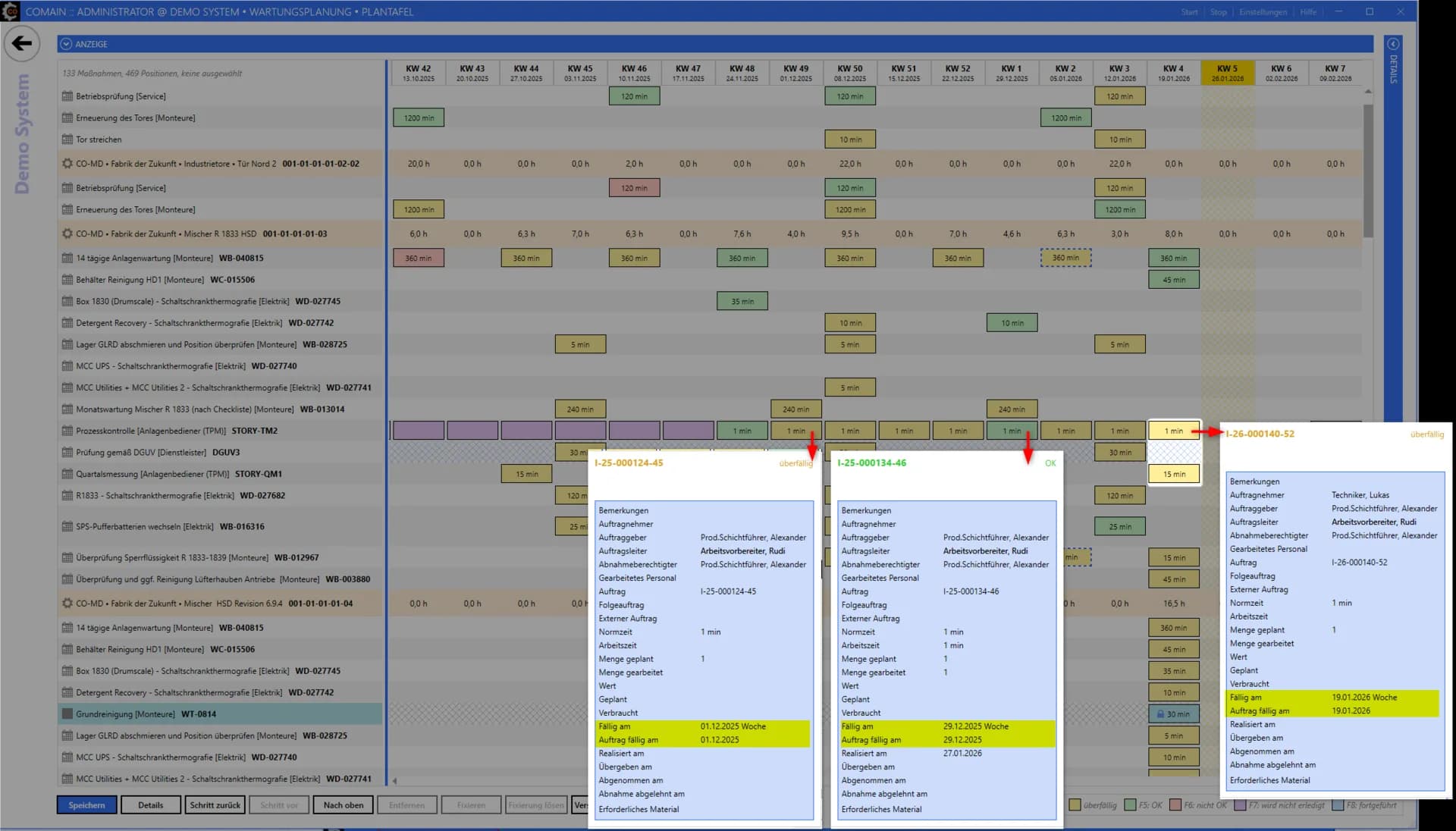 comain.cloud Plantafel mit Wochenübersicht